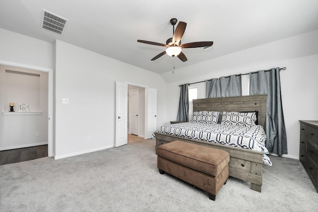 bedroom with carpet flooring and ceiling fan