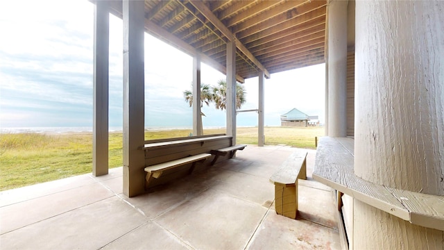 view of patio / terrace featuring a water view