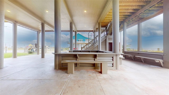 view of patio with an outdoor bar