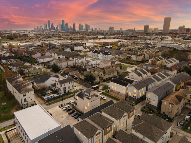 view of aerial view at dusk