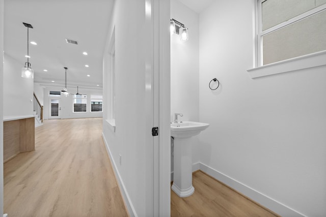 bathroom with wood-type flooring