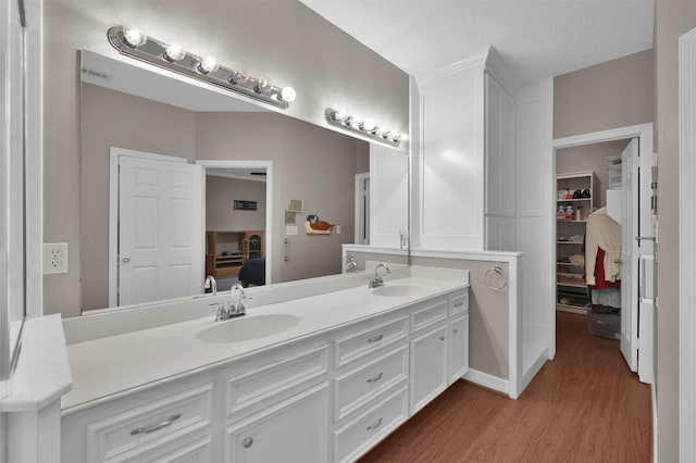 bathroom featuring hardwood / wood-style floors and vanity