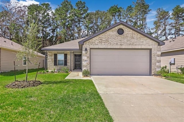 single story home with a front lawn and a garage