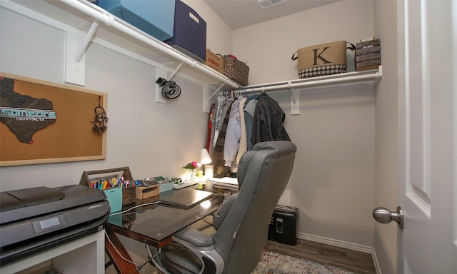 office space featuring dark hardwood / wood-style floors