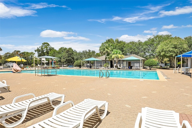 view of pool featuring a patio area