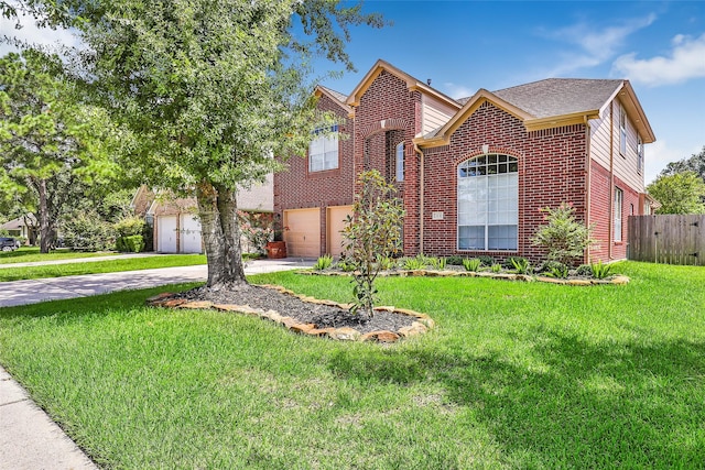 front of property with a front lawn and a garage