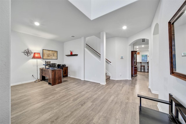 office area with light wood-type flooring