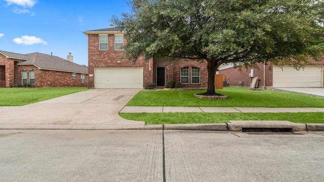 view of front facade featuring a garage and a front lawn