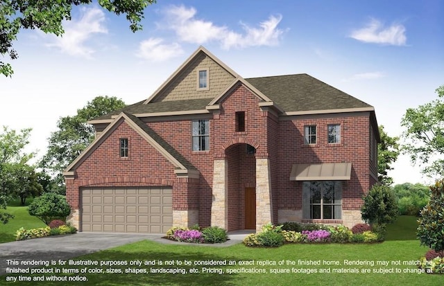 view of front facade featuring a garage and a front lawn