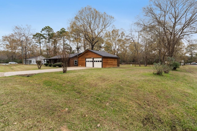 view of yard with a garage