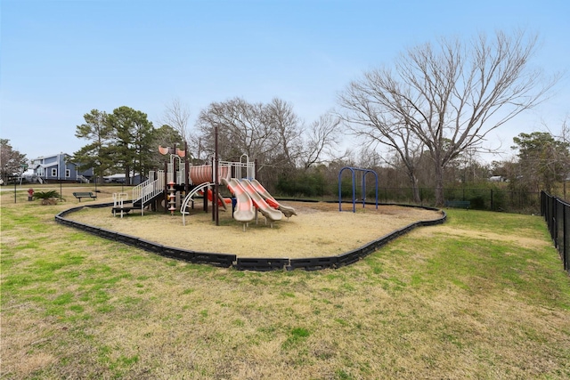 view of playground featuring a lawn