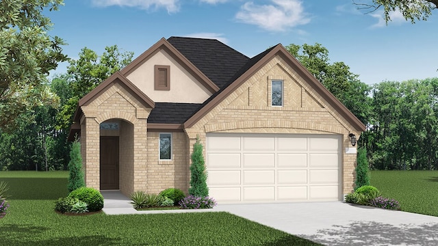 view of front of home featuring a garage and a front yard