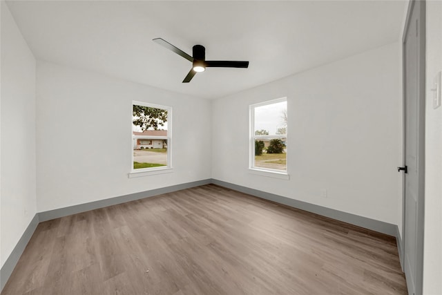 unfurnished room featuring ceiling fan and light hardwood / wood-style flooring