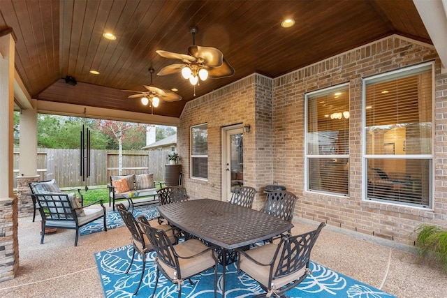 view of patio with an outdoor hangout area and ceiling fan