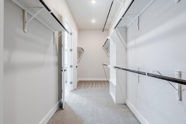 walk in closet with carpet flooring