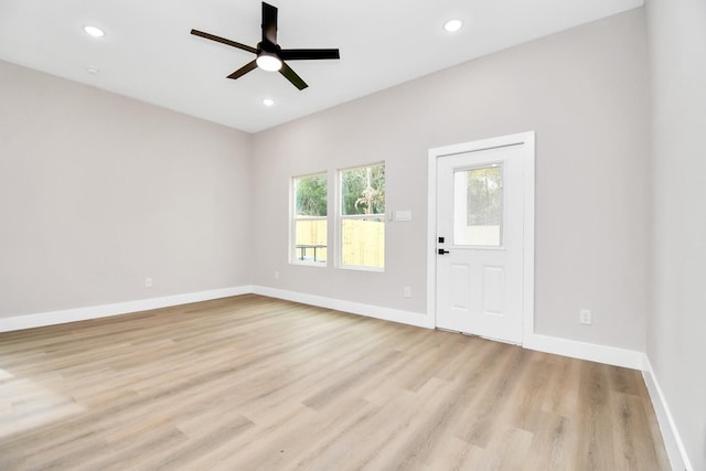 interior space featuring ceiling fan and light hardwood / wood-style floors