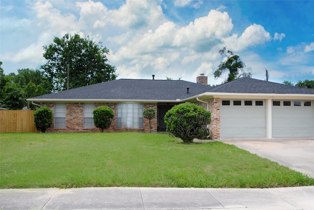 single story home with a garage and a front yard