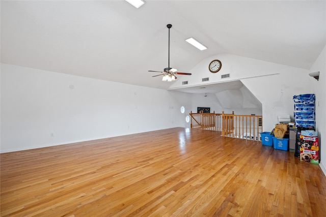 bonus room featuring ceiling fan, vaulted ceiling, and light hardwood / wood-style floors