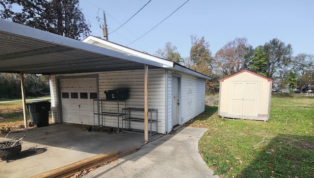 garage with a yard