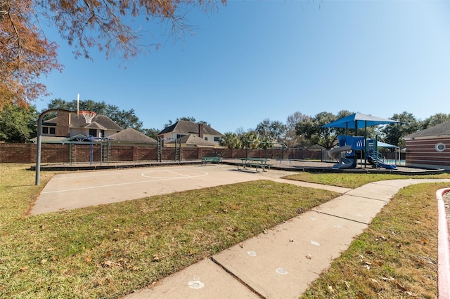 exterior space featuring a yard and a playground