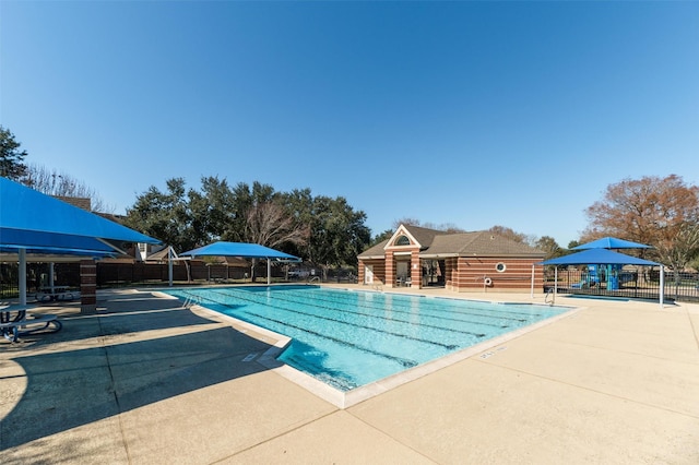 view of pool featuring a gazebo and a patio area