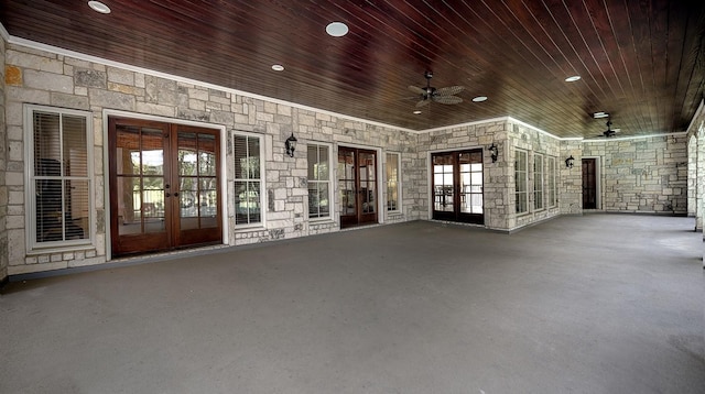 exterior space featuring ceiling fan and french doors