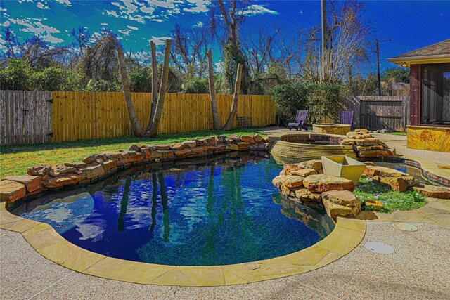 view of swimming pool featuring a fenced in pool and a fenced backyard