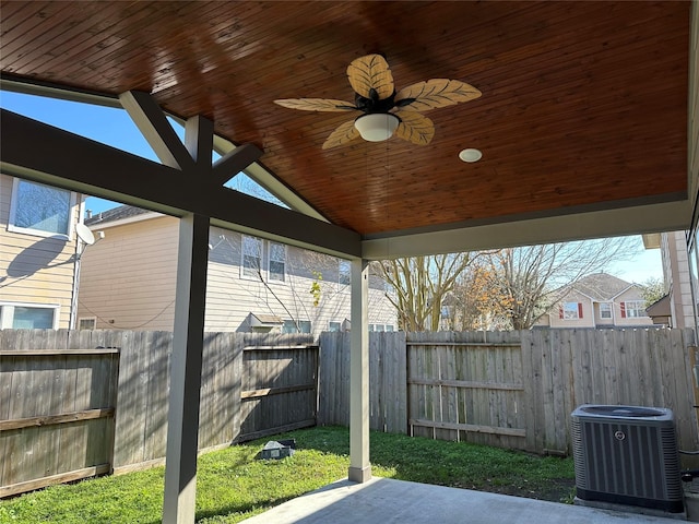 view of patio featuring ceiling fan and cooling unit