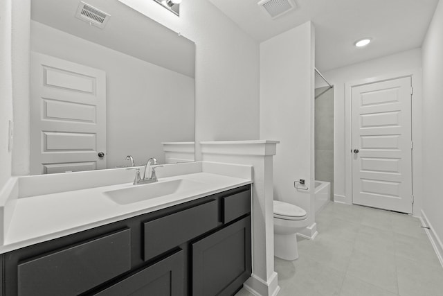 full bathroom featuring shower / tub combination, vanity, and toilet