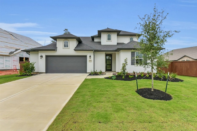 13115 Brookwood Bend Ln, Conroe, TX 77302 - view of front of house featuring stucco siding, an attached garage, concrete driveway, and a shingled roof