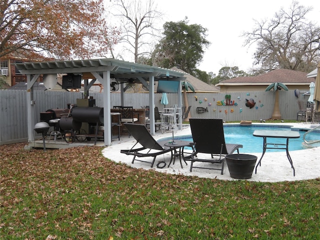 view of swimming pool featuring a patio and a pergola