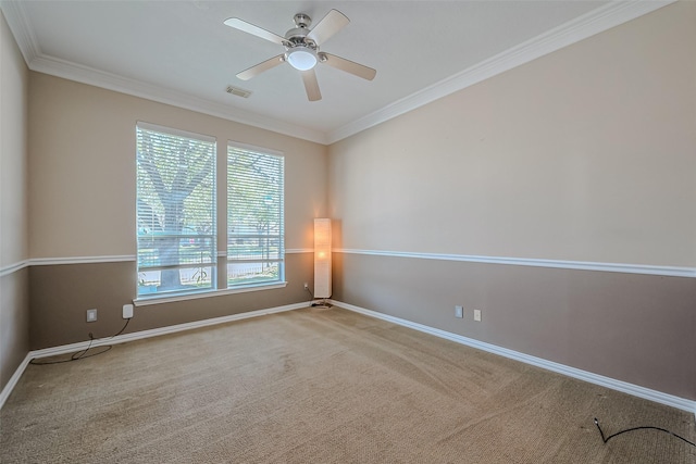 empty room featuring plenty of natural light, carpet, and crown molding