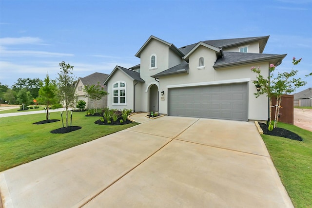 16163 Sheridan River Trl, Conroe, TX 77302 - traditional-style house featuring stucco siding, driveway, a front yard, and a shingled roof