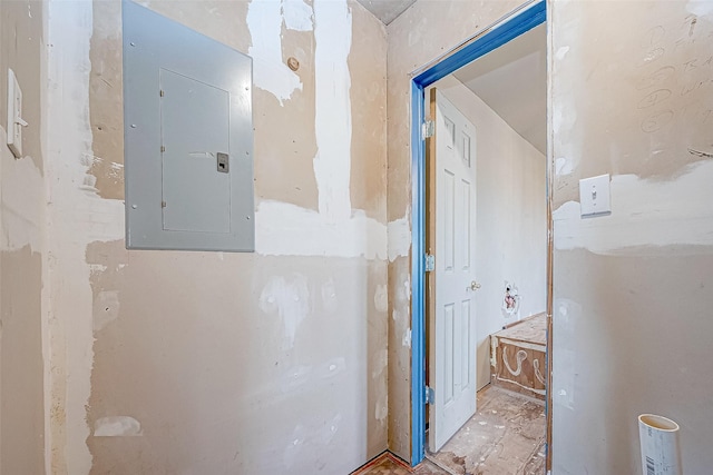 hallway featuring electric panel