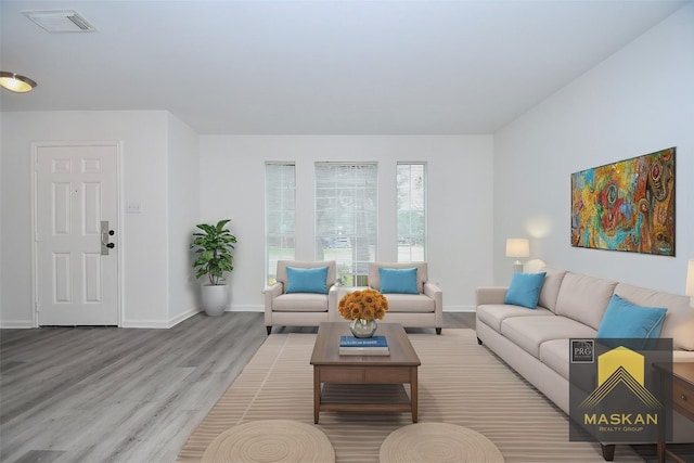 living room with hardwood / wood-style floors