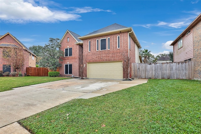 front facade with a garage and a front yard