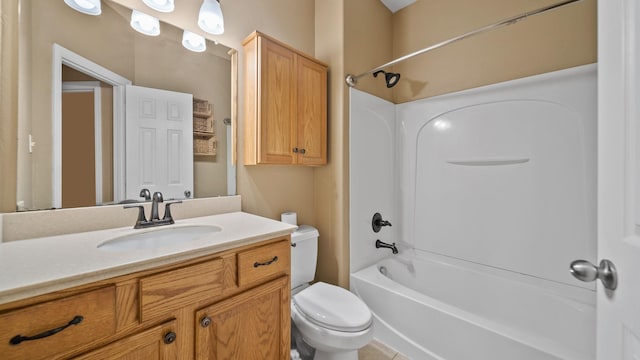 full bathroom with toilet,  shower combination, and vanity