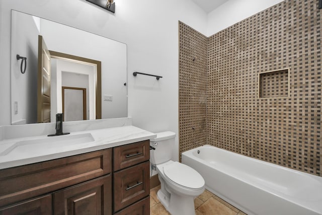 full bathroom with tile patterned floors, vanity, toilet, and tub / shower combination