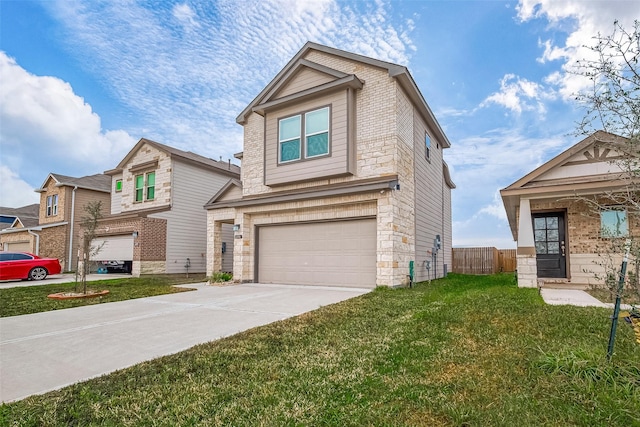 view of front of home with a front lawn and a garage