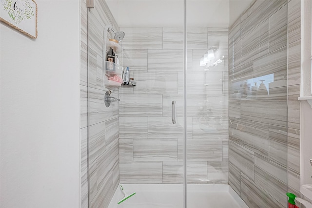 bathroom featuring a shower with shower door