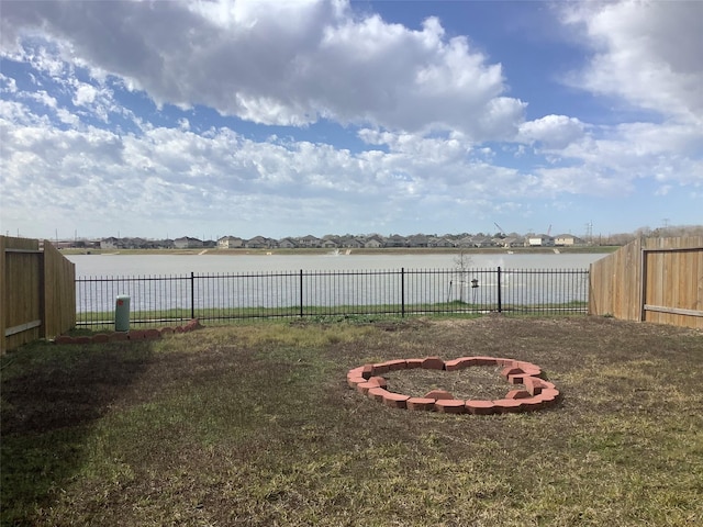 view of yard with a water view