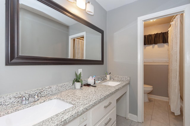 bathroom featuring tile patterned flooring, vanity, and toilet