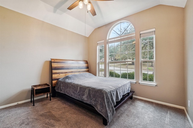 bedroom with ceiling fan, multiple windows, and carpet floors