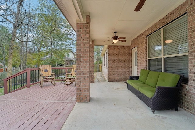 view of patio / terrace with ceiling fan and an outdoor hangout area