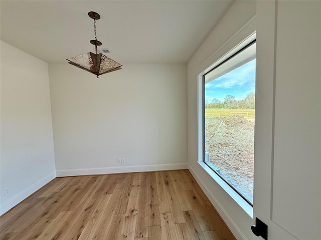 unfurnished dining area with light wood-type flooring