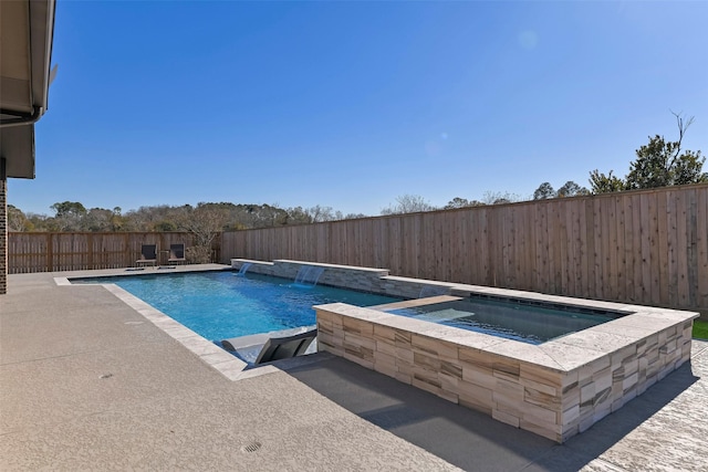 view of swimming pool with an in ground hot tub and pool water feature