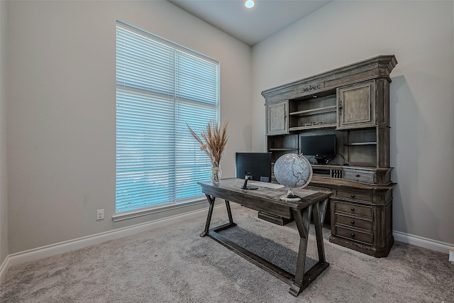 view of carpeted home office