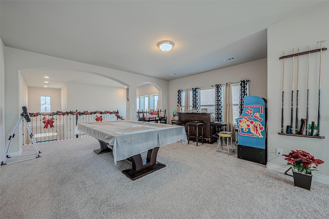 playroom featuring carpet floors and billiards