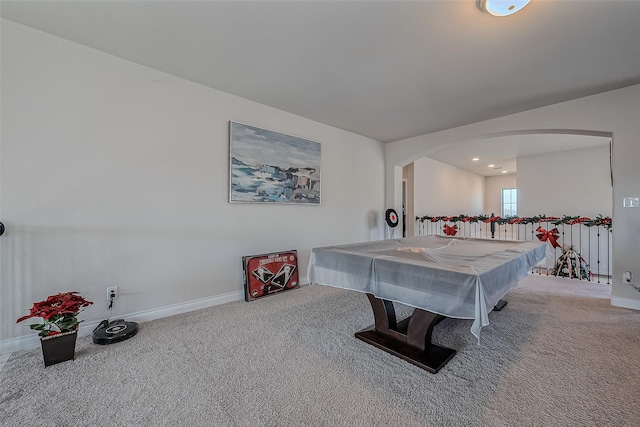 game room with carpet floors and pool table