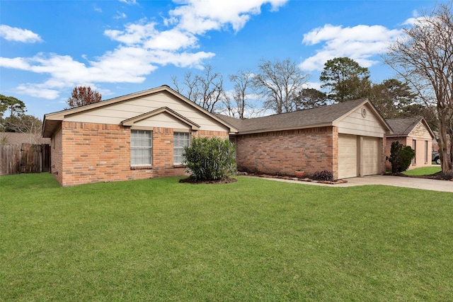 single story home featuring a garage and a front lawn